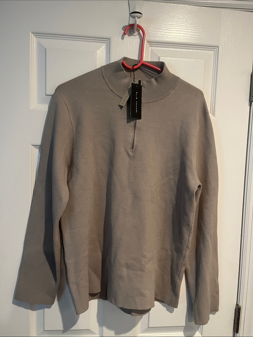 Elie Tahari Men's Zip Mock-Neck Sweater in Taupe